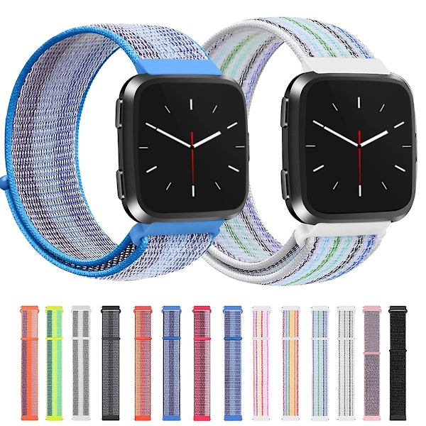 Vaaleanpunainen raidallinen nailonranneke, yhteensopiva Fitbit Versa 1 / 2 kanssa