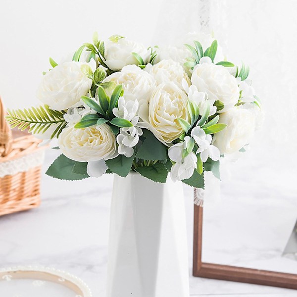 stic Home DIY Falsk Silkepæon Buket Bryllupsarrangement til Vase Purple