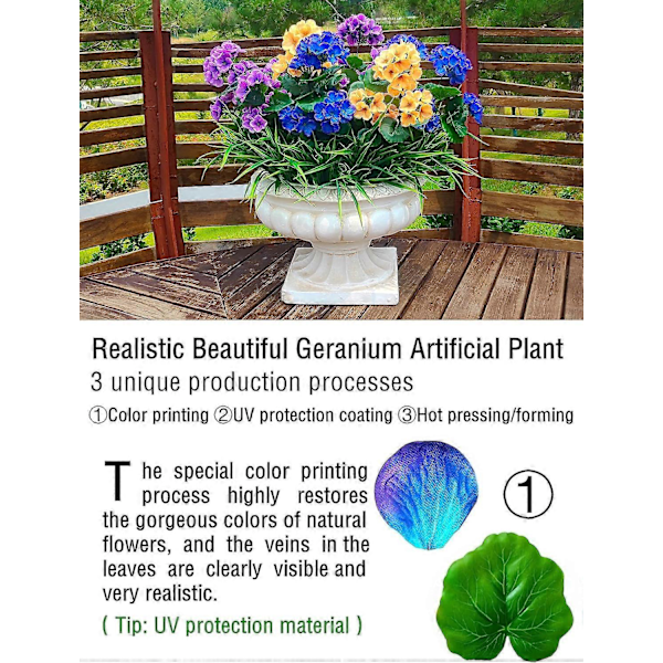 Pakke med 3 50cm Kunstig Geranium Blomsterbusk Silkeplante Hjem Hengehagedekor UV-bestandig Geranium flower Yellow 3