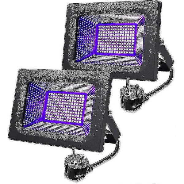 [2 Stk.] LED Sortlys Spotlight, Lunsy UV Floodlight 30W Sortlyslampe Festlys, IP66 Vandtæt Fluorescerende Blacklight Med 150 LEDs UV Lys F