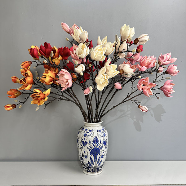 Faux EVA Magnolia Blomma, Falsk Magnolia Heminredning, Skum Multi-Huvud Magnolia Wabi-Sabi Stil Konstgjord Blomma Five-headed magnolia autumn red
