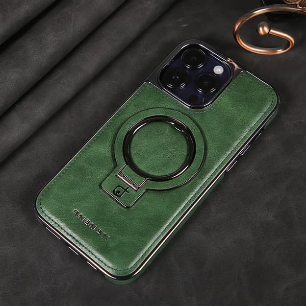 Etui til iPhone 15PRO Cangling Grøn [Stativ + Magnetisk] High-end business læder Magnetisk Stativ