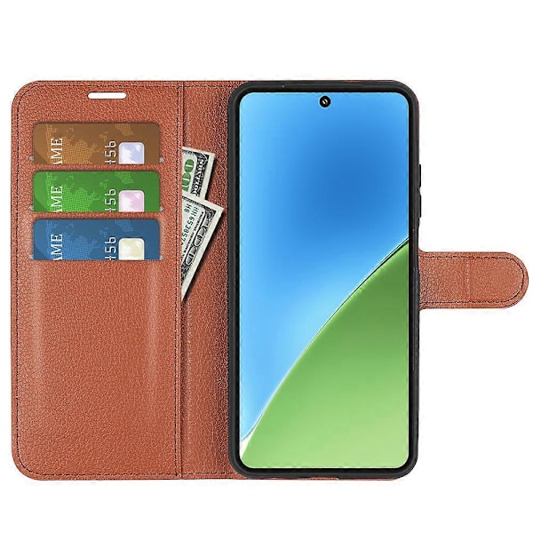 För Xiaomi 15 Fodral Litchi Textur Stötsäkert Läder Plånboks Telefonfodral Brown