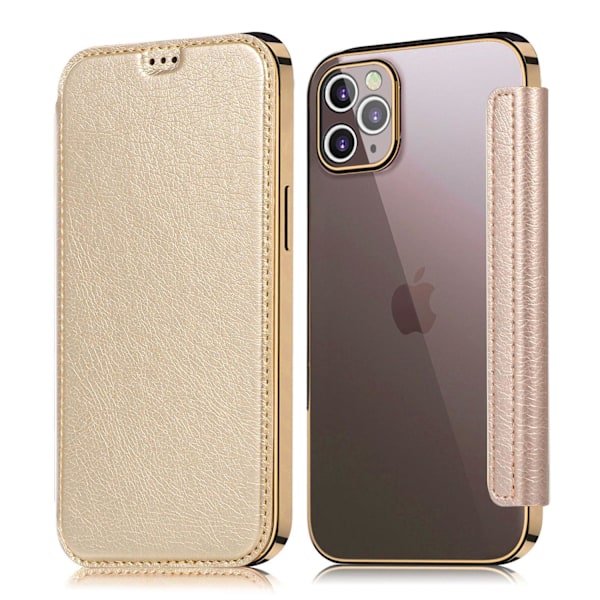 Etui til iPhone 13 Pro Max 6.7 guld galvaniseret transparent magnetisk flip 2 i 1