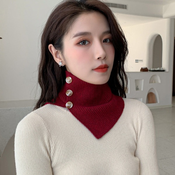 Dame falsk krage Avtakbar halv Strikket Knapp Pullover Sc Pink color 21cm