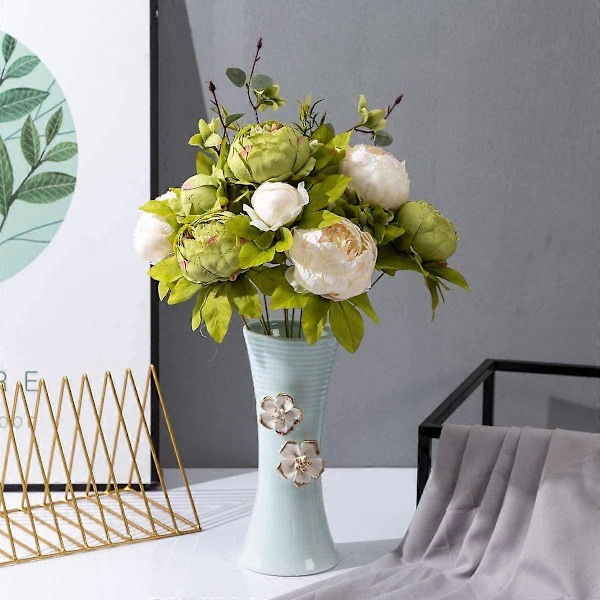 1 stk. Kunstige blomster Vintage Kunstig Pæon Buket Bryllup Hjem Dekoration (Efterårsgrøn)
