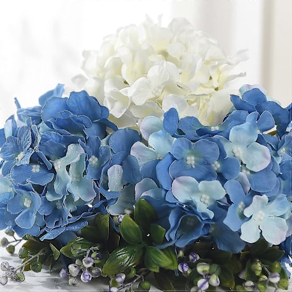 10 st Silkeshortensia Huvuden med Stjälkar Konstgjorda Blommor för Bröllopsfest Heminredning (Off White) Sky Blue