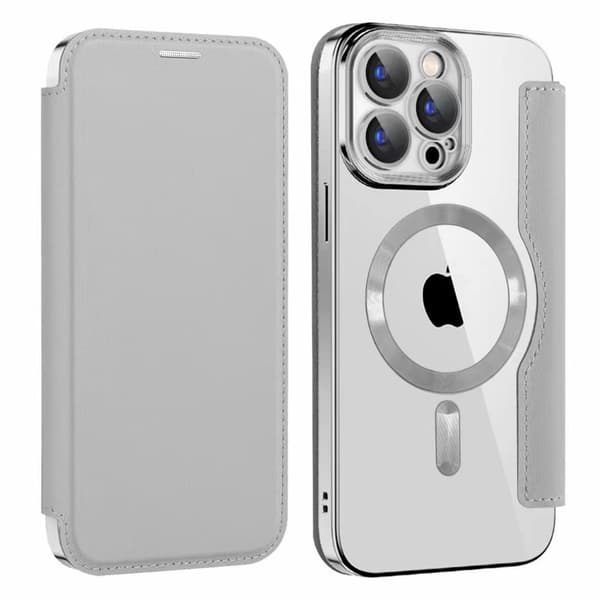 Etui til iPhone 15 Pro Titanium Grå Flip Magnetisk Platering