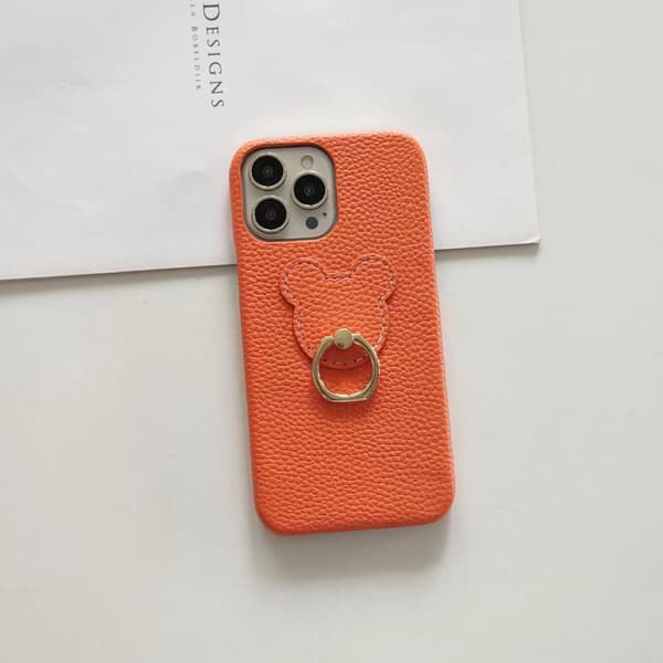 Etui til iPhone 16 Pro Max Stand Lædertekstur Ventileret Orange