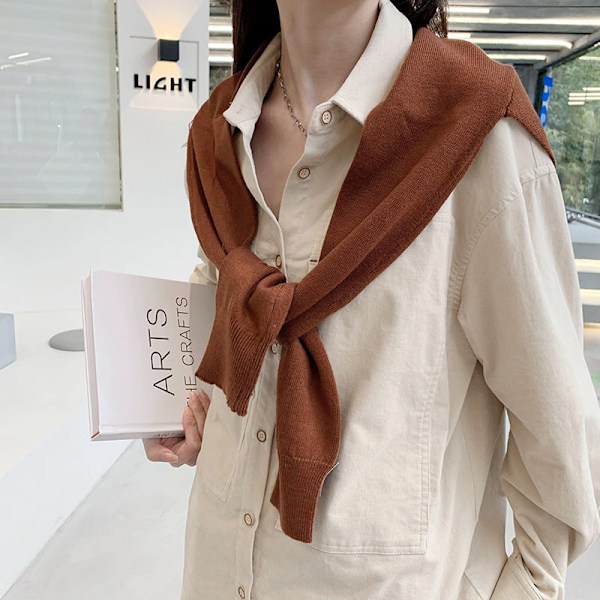 Dame falsk krave Aftagelig halv uld sjal overtøj Soli Beige 140cm