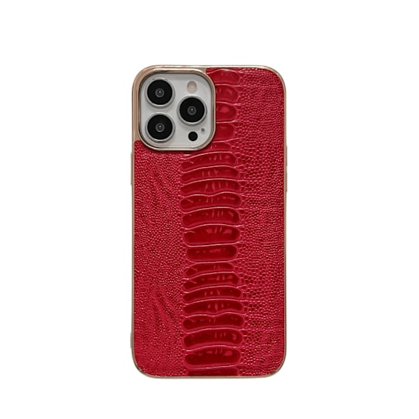 Etui til iPhone 14promax Lizard mønster rød Elektroplettering ægte læder Rullet læder Klassisk business single