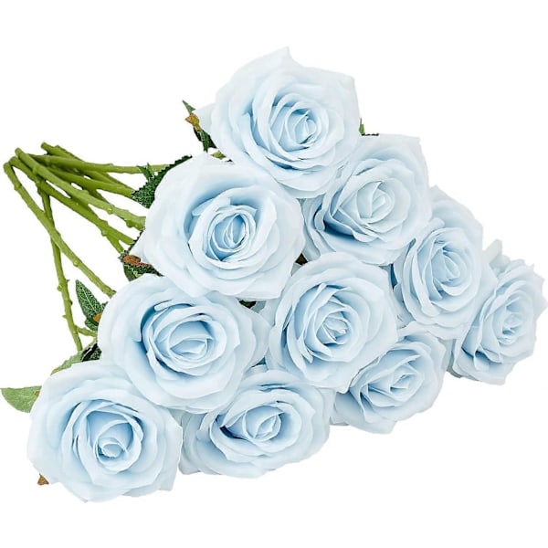 Keinotekoinen ruusu, 10 kpl avoin kukkakimppu, tekokukkien varsia, väärennettyjä silkkikukkia (poltettu oranssi) Ice Blue