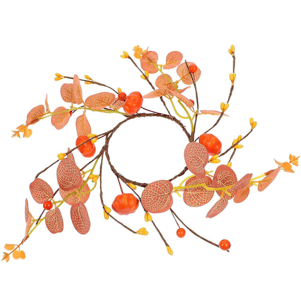 Höst Ljusring Krans Konstgjord Pumpa Eukalyptusblad Ljusring För Thanksgiving Bordsdekoration