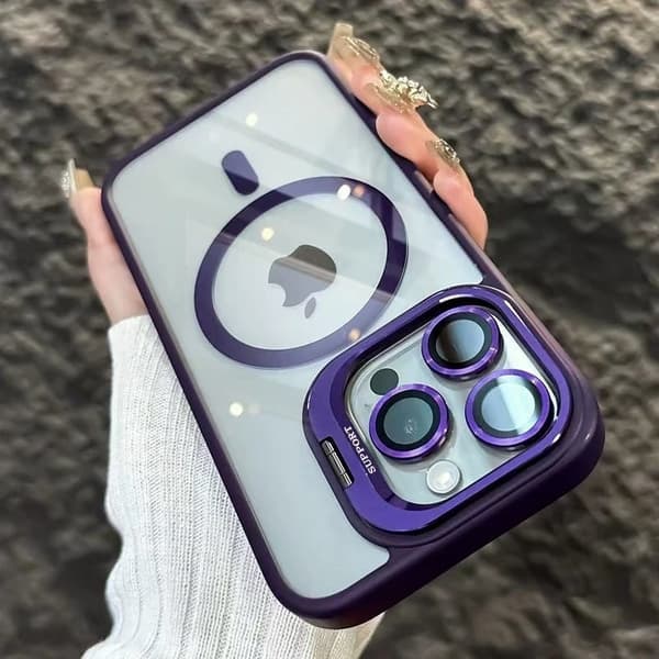 Etui til iPhone 14 Pro Magnetisk Stativ Linsedetalj Mørk Lilla Noz35337