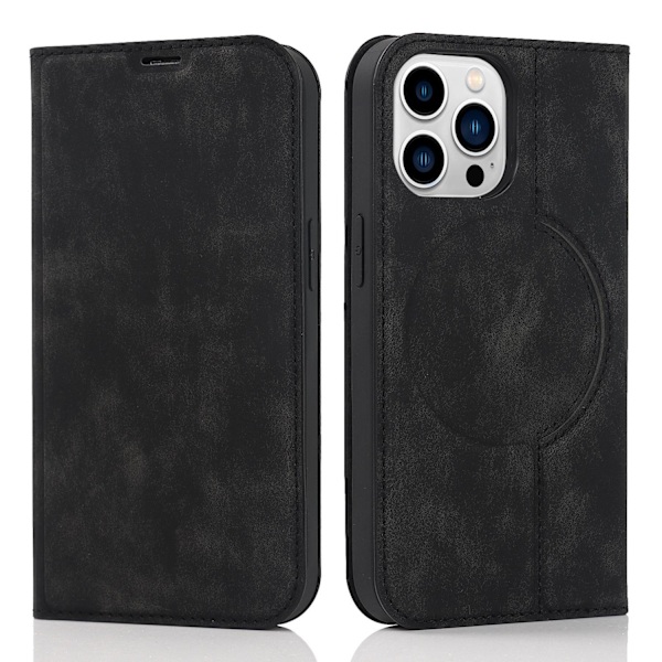 Etui til iPhone 15 Pro Max sort trådløs oplader magnetisk flip