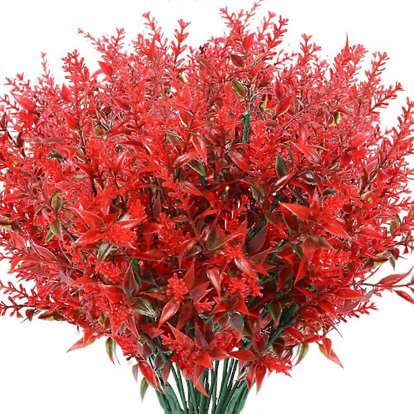 Kunstige Lavendelblomster Planter 8 Stykker, Livagtige UV-resistente Falske Buske Grønne Buske Buket Red 8