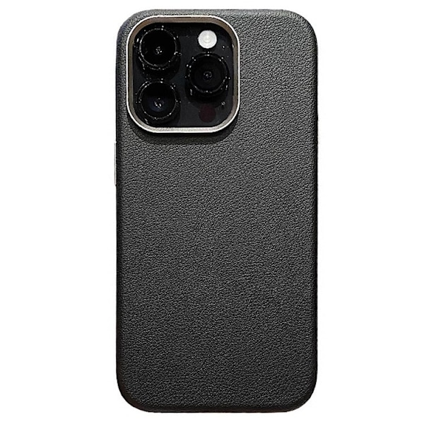 Fodral för iPhone 15promax Slätt läder--svart Slätt läder affärsläder Värmeavledning