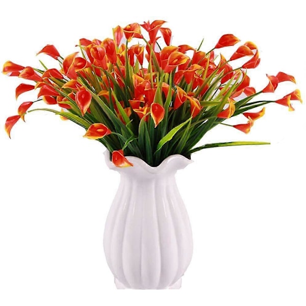 6 Bunter Kunstige Calla Lily Blomster, UV-bestandig Grønt for Hage Hjemmeinnredning (Solnedgang Rød)