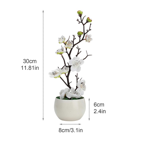Simulerede potteplanter, falske blomster, bonsai, simulerede vintersødgrene, bonsai, simulerede blommeblomster, kunstige blomster White