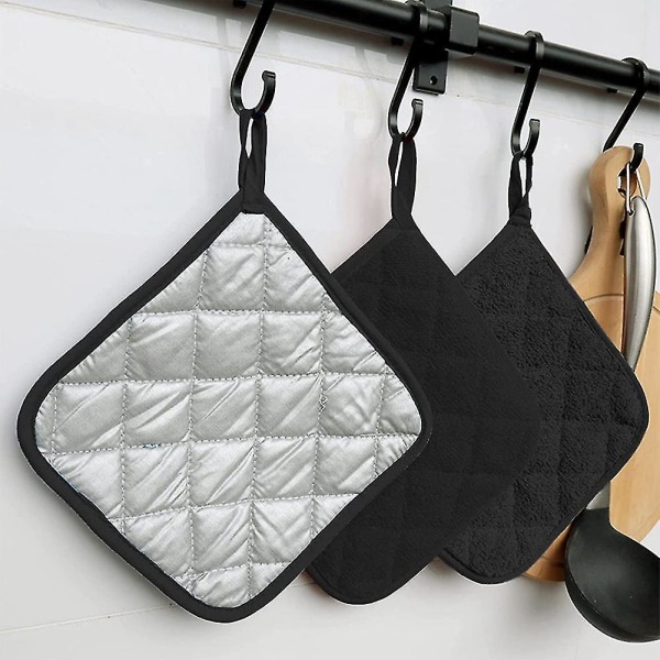 Nya 7 delar svarta bomullsgrythållare som är kompatibla med köksugnsvantar, tvättbara