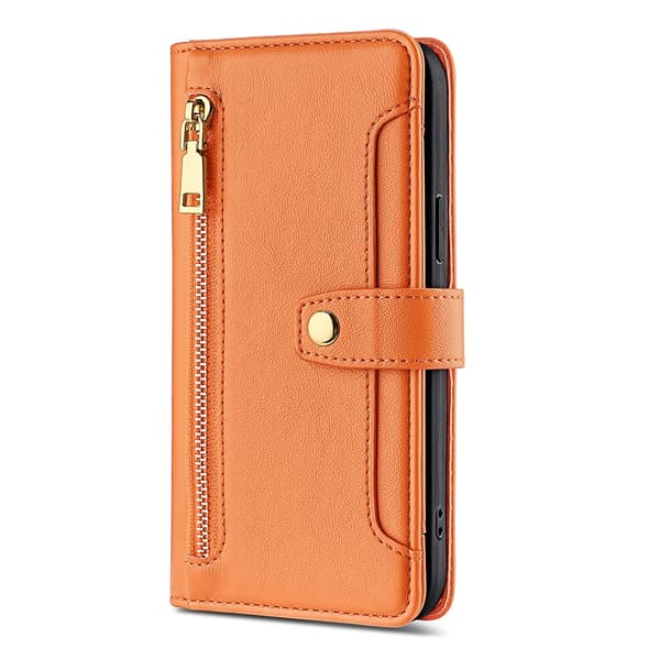 Fodral för iPhone 14 Plus Orange (enkelt läderfodral) Flip Crossbody Strap
