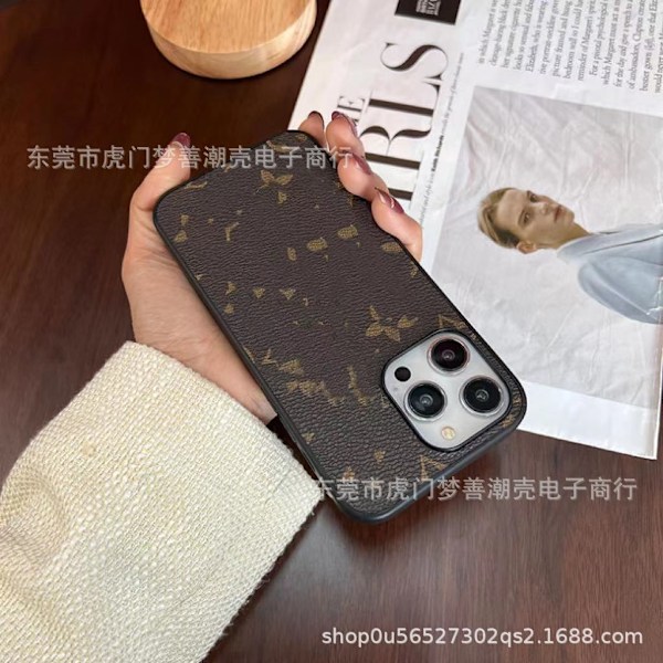 Fodral för iPhone 16promax Klassiskt brunt blommigt klassiskt läder, lätt lyxig textur