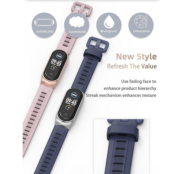 Harmaa Hopea Harmaa Hopea yhteensopiva Xiaomi Mi Band 6/5/4/3 Silikonirannekkeen ja Kotelon kanssa