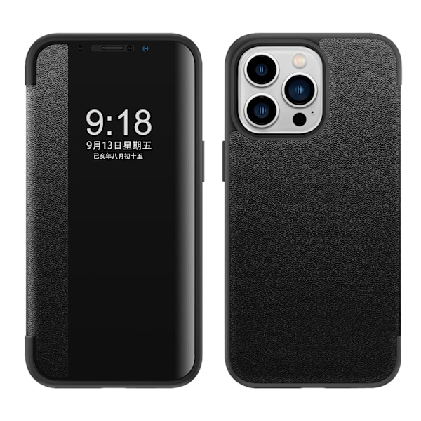 Kotelo iPhone 13:lle, tumman yön nahkainen läppä