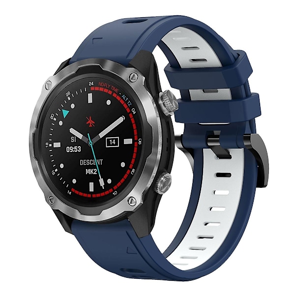 Midnatsblå Hvid Midnatsblå Hvid Tofarvet Silikone Urrem kompatibel med Garmin Descent Mk 2