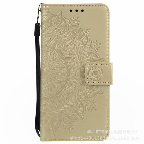 Etui til iPhone 13 Mini gull Totem 3D-preget Halv Blomsterlommebok med Kortholder