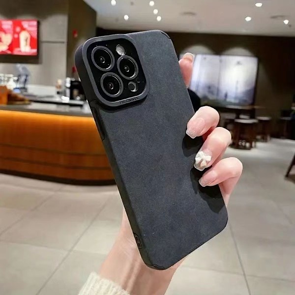 Etui til iPhone 16promax Dominerende sort skind klassisk fløjl læder plys læder blød