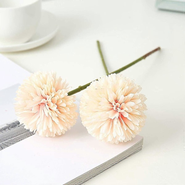 10 st Silk Chrysanthemum Boll Buketter Hortensia för Bröllop Champagne