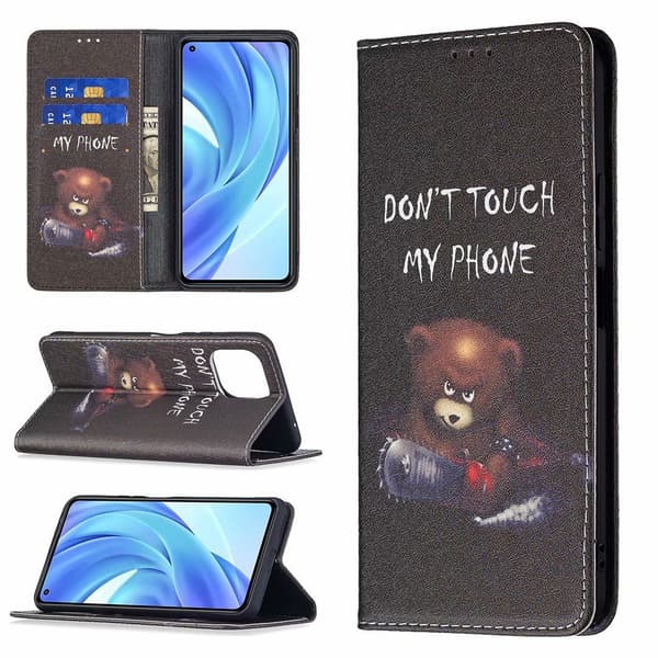 Etui til iPhone 14 Pro Max Mørk Magnetisk Bjørn Malet Flip Wallet med Kortholder