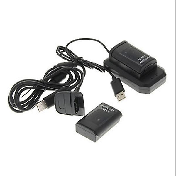 Bärbart dubbelt uppladdningsbart batteri USB laddare kabelpaket för Xbox 360 Black