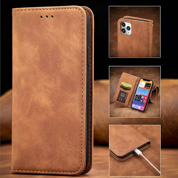 Brun Flip Wallet etui med kortholder og magnet til iPhone 16 Plus