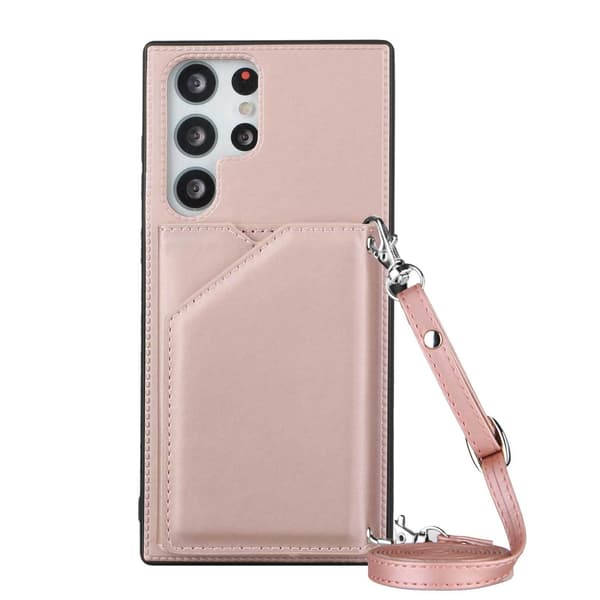 Etui til iPhone 13 Pro Max Rose gull (med lang snor) Soft-Touch Kortholder Stropp Multi-Kort