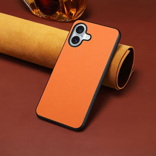 Etui til iPhone 15 Plus oransje farge lær Full-Body