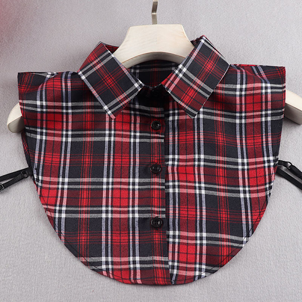 Dame falsk krave skjorte All-Match perlebesat falsk skjortekrave P Red and black plaid