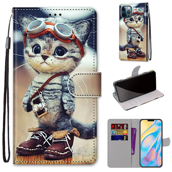 Fodral för iPhone 13 Lädersko Katt Målad Plånbok med Korthållare Flip