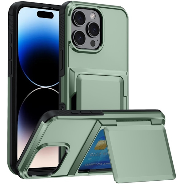 Etui til iPhone 15Plus6.7 Army Grøn Pung med Kortholder 2-i-1 Flip Stand Pung med Kortholder