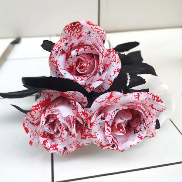 2 st Halloween Konstgjord Blomdekoration Realistisk Blodrosbukett Falska Blommor Red