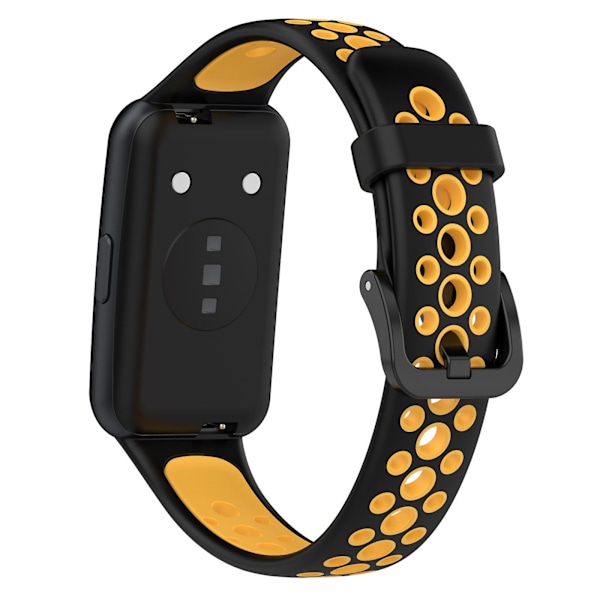 Svart Gul Svart Gul Andningsbart Silikonarmband kompatibelt med Huawei Band 7 / 7 Nfc