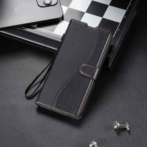 Fodral för iPhone 15 Pro svart Magnetisk Flip Plånbok med Kortfack