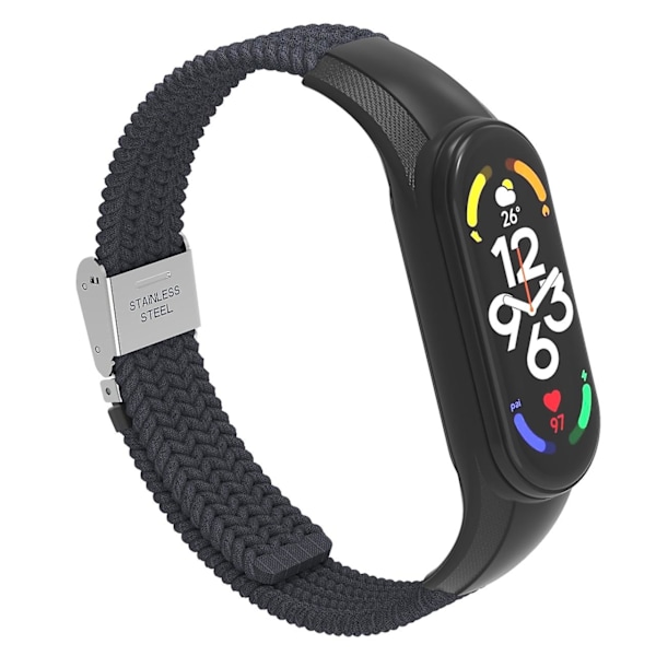 Kolsvart Nylonflätat Klockarmband kompatibelt med Xiaomi Mi Band 7