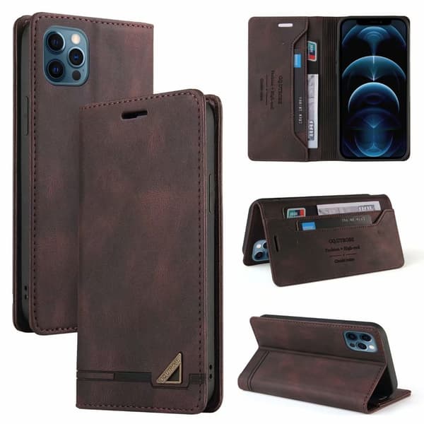 Etui til iPhone 14 Pro Max brun Soft-Touch Matte Lommebok med Kortholder Flip