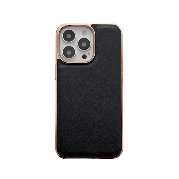 Etui til iPhone 14 max Elegant sort firbenmønster galvanisering ægte læder business