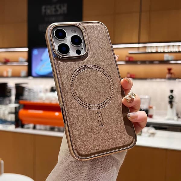 Etui til iPhone 16proMax Desert Gold Magnetisk side skin tekstur plating