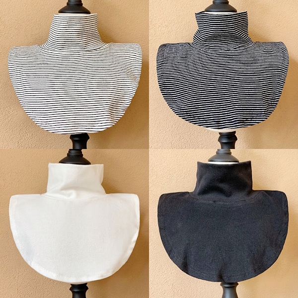 Dame falsk krage Avtakbar halv Høst Vinter Innerbekledning Strikk Striped White
