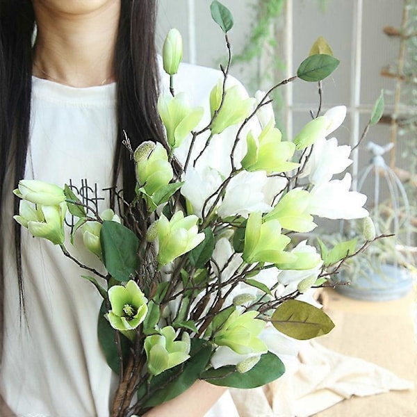 9 Hoder Kunstig Blomst Energisk Utsøkt Ingen Vanning Dekorativ Magnolia Gren Kunstige Blomster Hotel Dekor Milky White