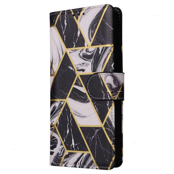 Fodral för iPhone 15 Ultra6.7 svart Plånbok med korthållare Flip Marmor Varmstämpling